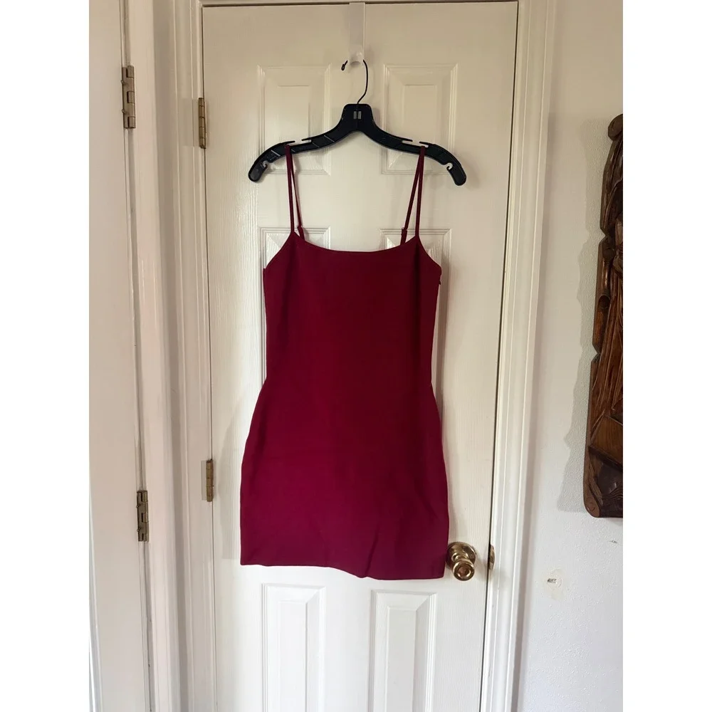 Michael Kors Deep Mulberry Straight Neck Cami Mini Dress MT5833Z33D Size Large